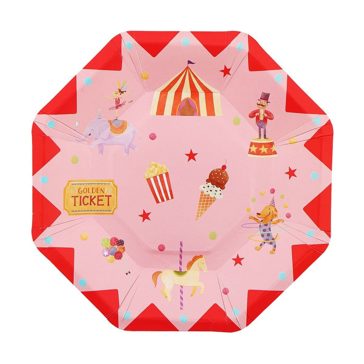 Set Vajilla Circo: Platos 6 uds, Servilletas 12 uds y Vasos 6 uds - Platos 18 cm
