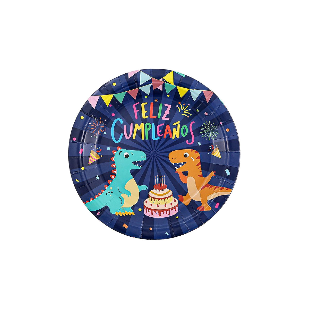 Set Vajilla Dinosaurios Feliz Cumpleaños Azul Marino: Platos 6 uds, Servilletas 12 uds y Vasos 12 uds - Platos 18 cm