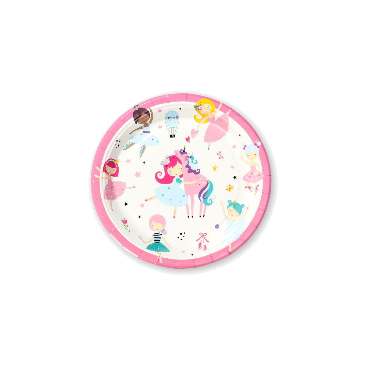 Set Vajilla Bailarinas y Unicornio: Platos 6 uds y Vasos 12 uds - Platos 23 cm