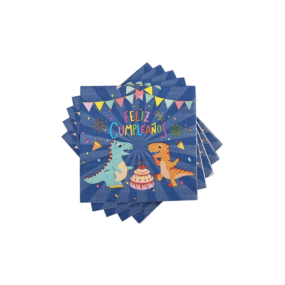 Set Vajilla Dinosaurios Feliz Cumpleaños Azul Marino: Platos 6 uds, Servilletas 12 uds y Vasos 12 uds - Servilletas