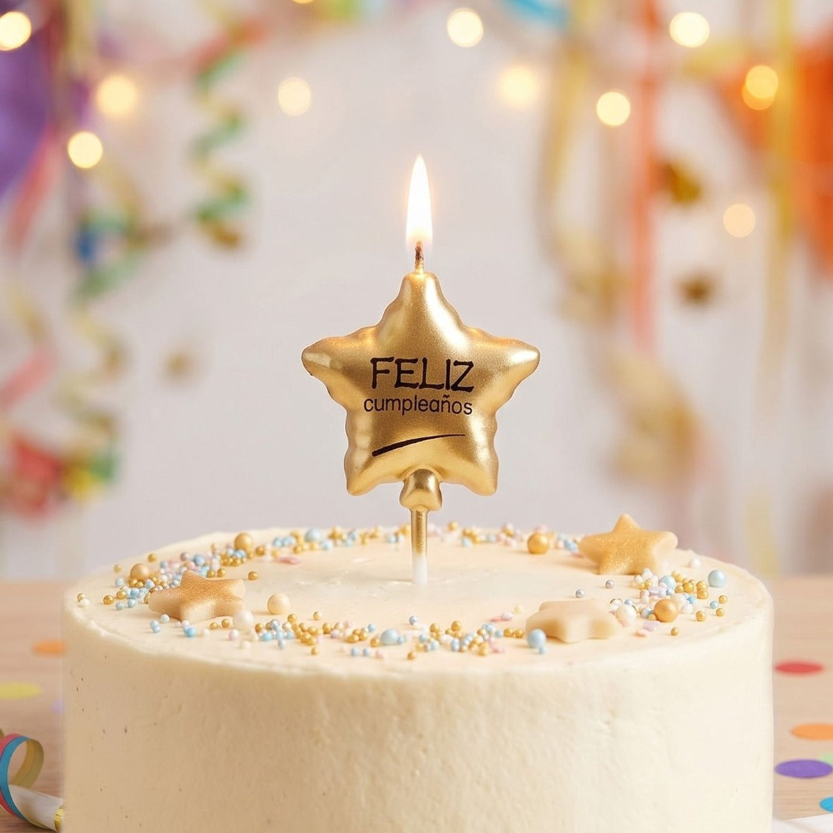 Vela Estrella Dorada Feliz Cumpleaños 5 x 10,5 cm