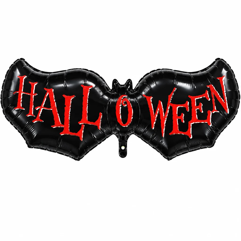 Globo de foil con forma de murciélago y el mensaje Halloween, decoración ideal para fiestas de Halloween