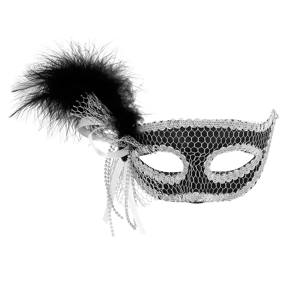 Antifaz Venecia Flapper Plateado con Plumas