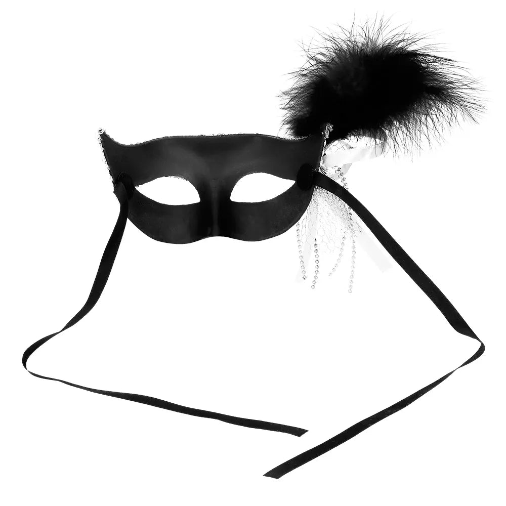 Antifaz Venecia Flapper Plateado con Plumas