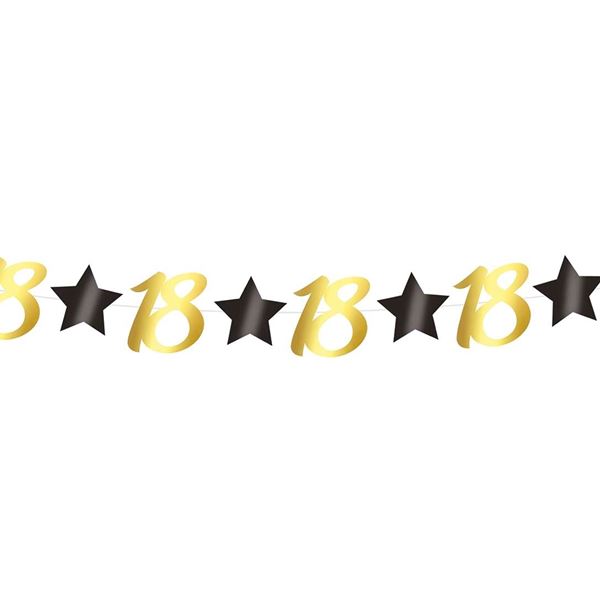 Guirnalda Estrellas Oro Negro Cumpleanos 18/30/40/50/60 Anos 3 m
