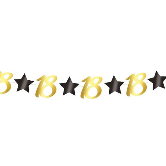 Guirnalda Estrellas Oro Negro Cumpleanos 18/30/40/50/60 Anos 3 m
