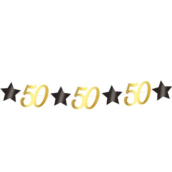 Guirnalda Estrellas Oro Negro Cumpleanos 18/30/40/50/60 Anos 3 m