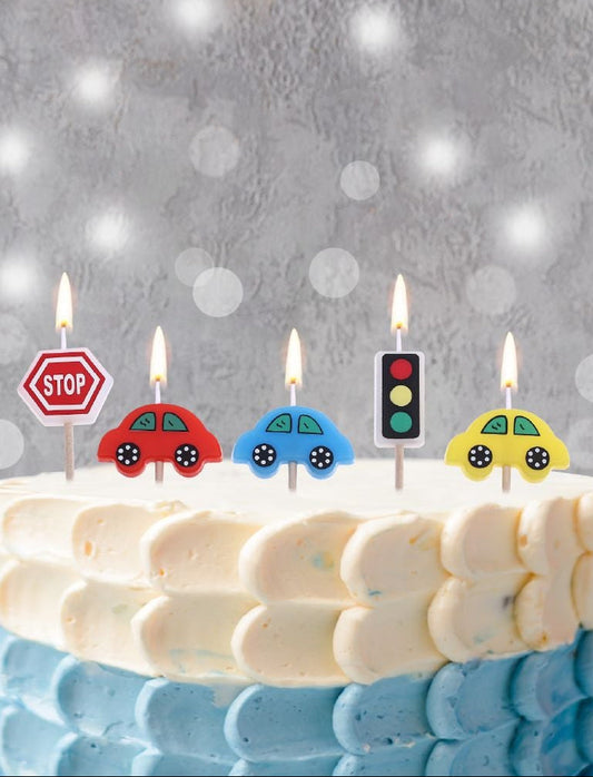 Velas Coches y Señales de Tráfico 5 uds