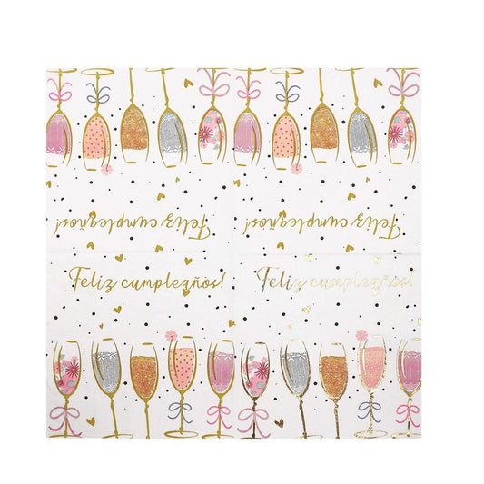 Servilletas Feliz Cumpleaños Copas de Champán 33 x 33 cm 10 uds