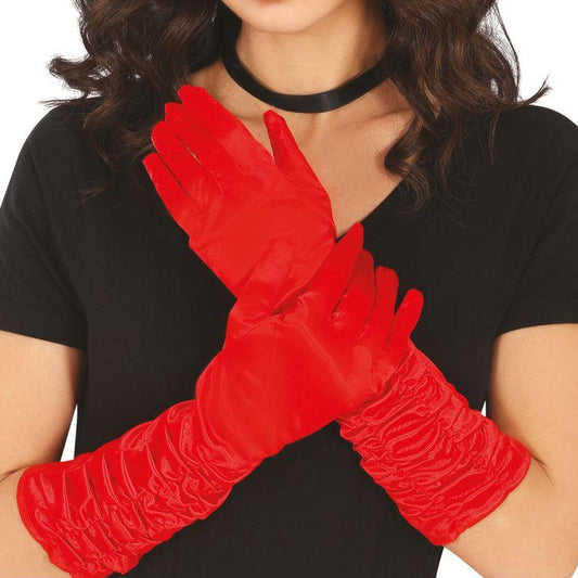 Guantes Largos Rojos Arrugados 40 cm Disfraz Halloween Carnaval Adulto