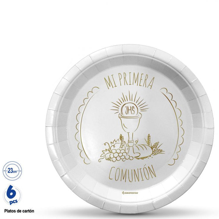 Plato Comunión Bodégón Cáliz Oro 23cm 6 uds
