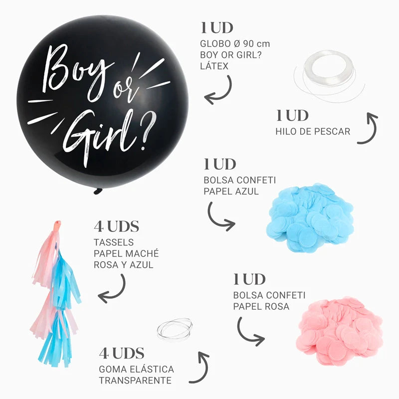 Globo Jumbo Látex XXL Revelación de Género 'Boy or Girl' con Tassel