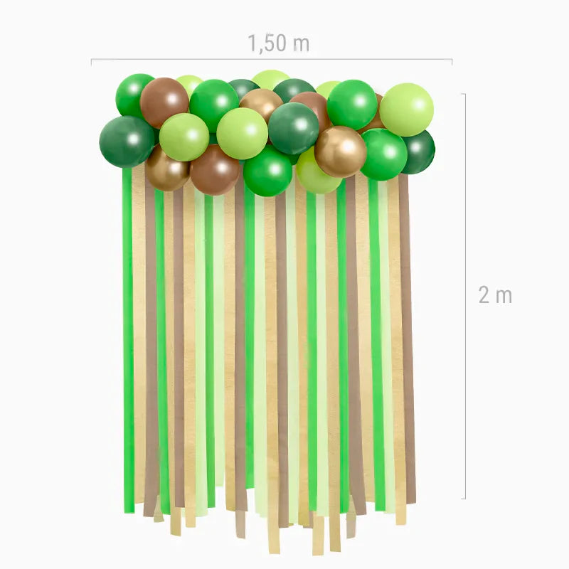 Set Deco Globos y Cortina Papel Crepé Dinosaurios 36 uds