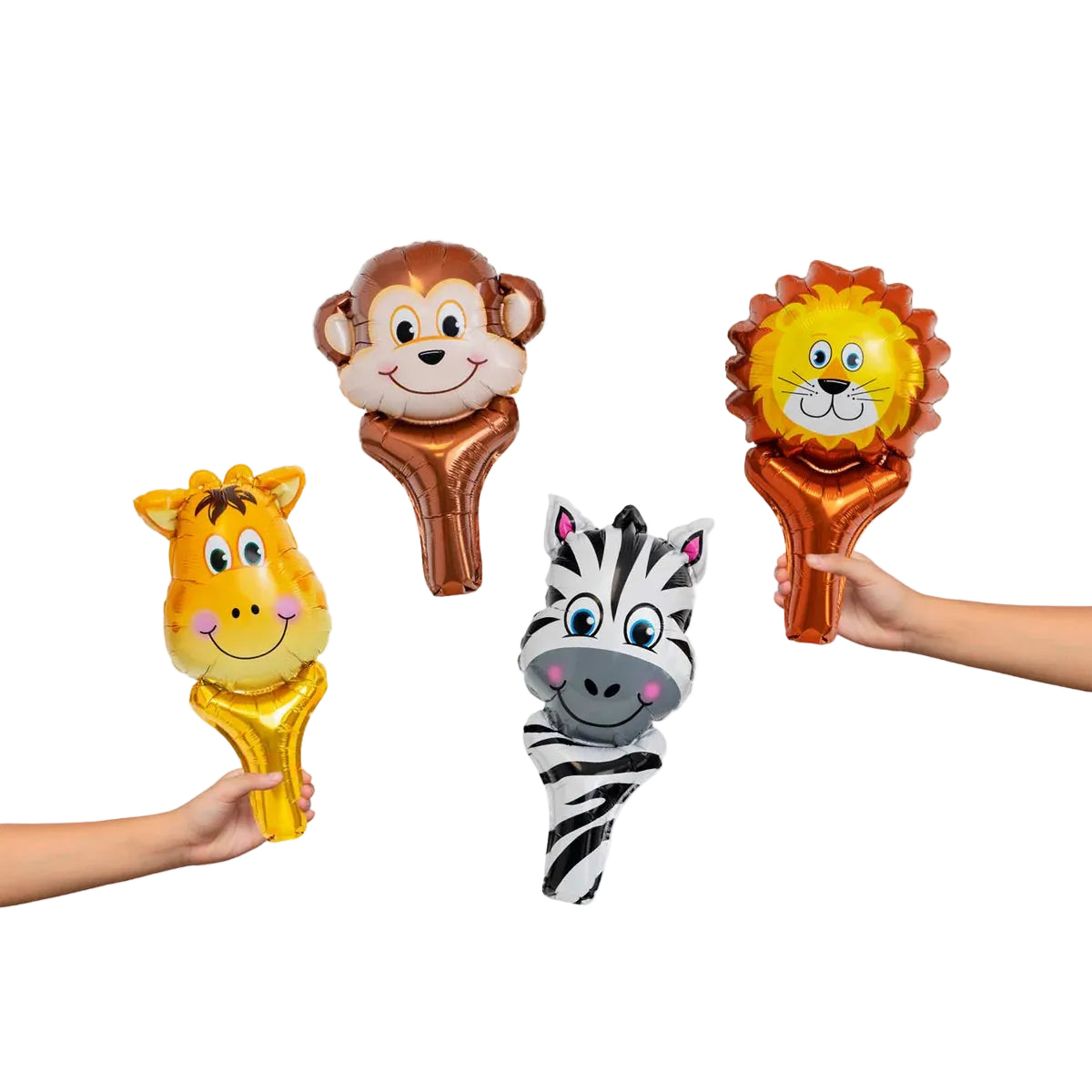 Globos Mano Foil Animales Jungle Mono Leon Jirafa Cebra 4 uds