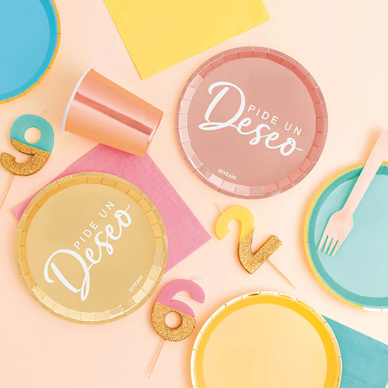 Plato Cartón Metalizado Pide un Deseo 17 cm 10 uds – Oro y Rosa