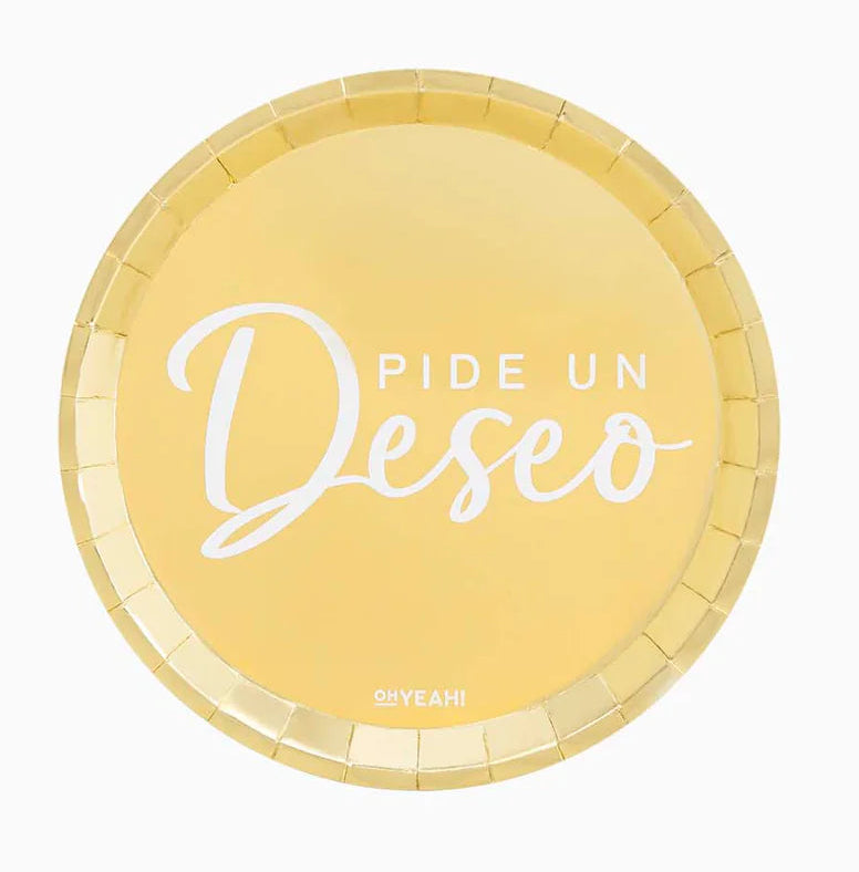 Plato Cartón Metalizado Pide un Deseo 17 cm 10 uds – Oro y Rosa