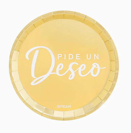 Plato Cartón Metalizado Pide un Deseo 17 cm 10 uds – Oro y Rosa