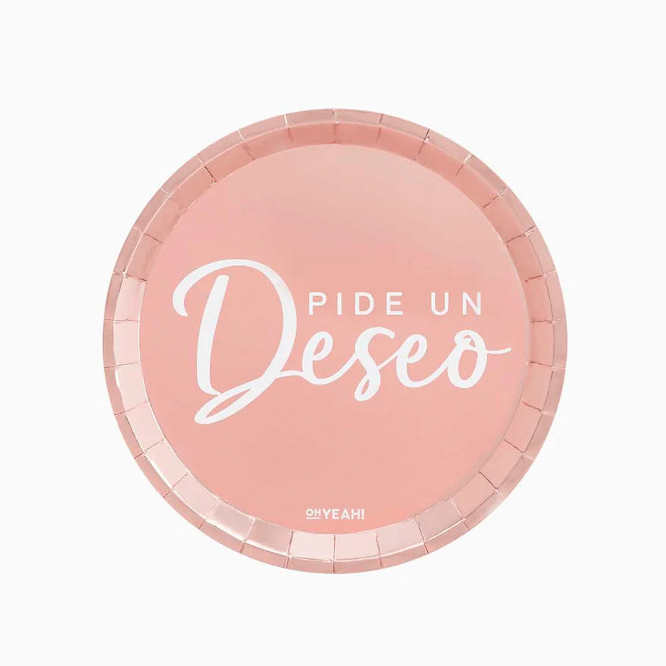 Plato Cartón Metalizado Pide un Deseo 17 cm 10 uds – Oro y Rosa