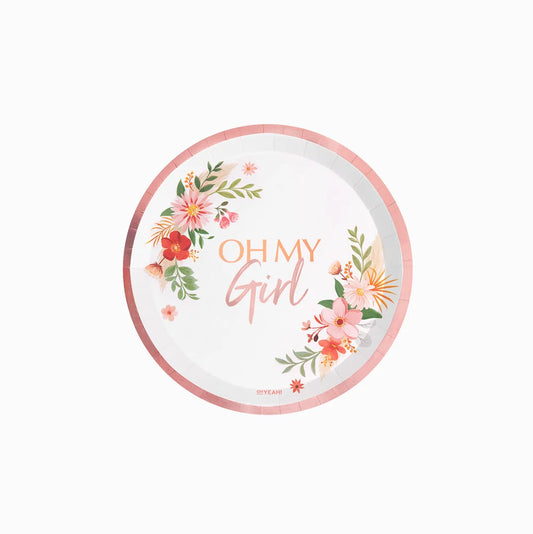 Platos de Cartón Oh My Girl Rosa y Dorado Metalizados - 17cm-8uds
