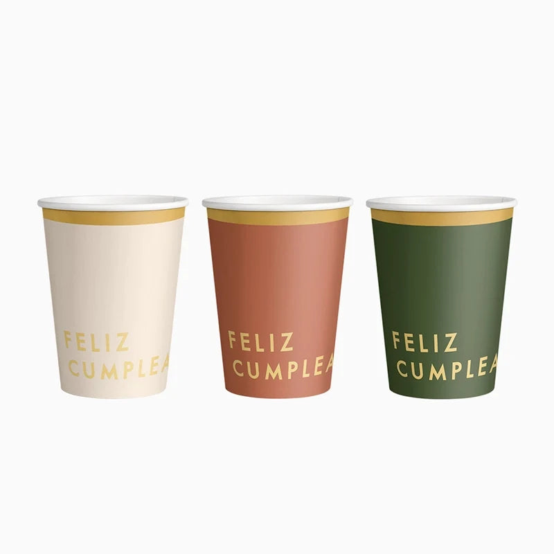 Vasos de Cartón Feliz Cumpleaños en 3 Colores