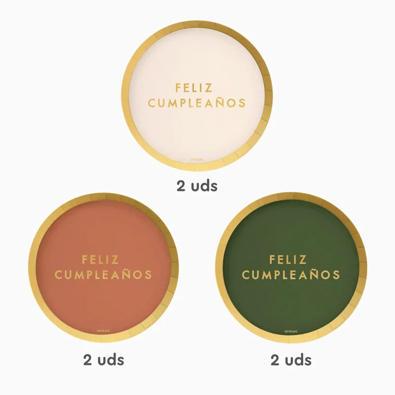 Plato Cartón Llano Cumple Cálido 6 uds