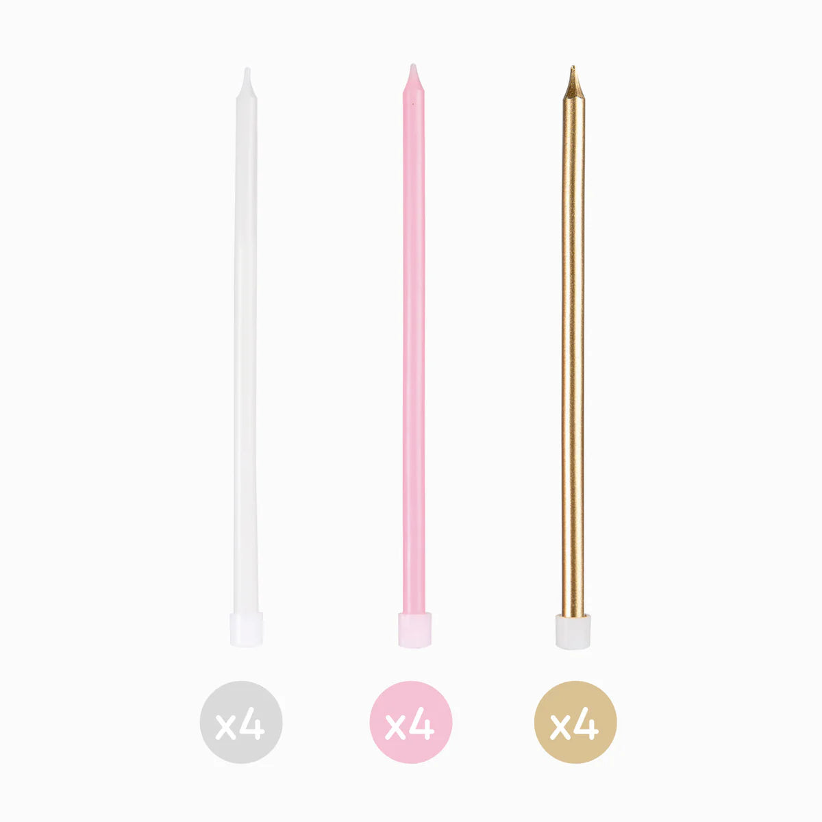Velas Extralargas Rosa Oro y Blanco 12 uds