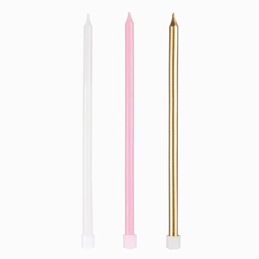 Velas Extralargas Rosa Oro y Blanco 12 uds