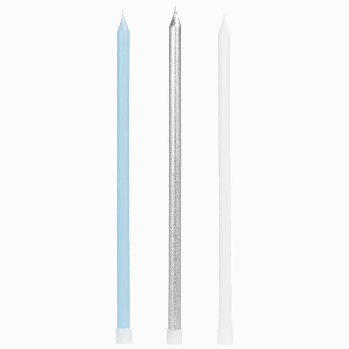 Velas Extralargas Plata Blanco y Azul 12 uds