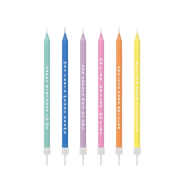 Velas Largas 14,5 cm Multicolor con Mensajes – Pack de 12