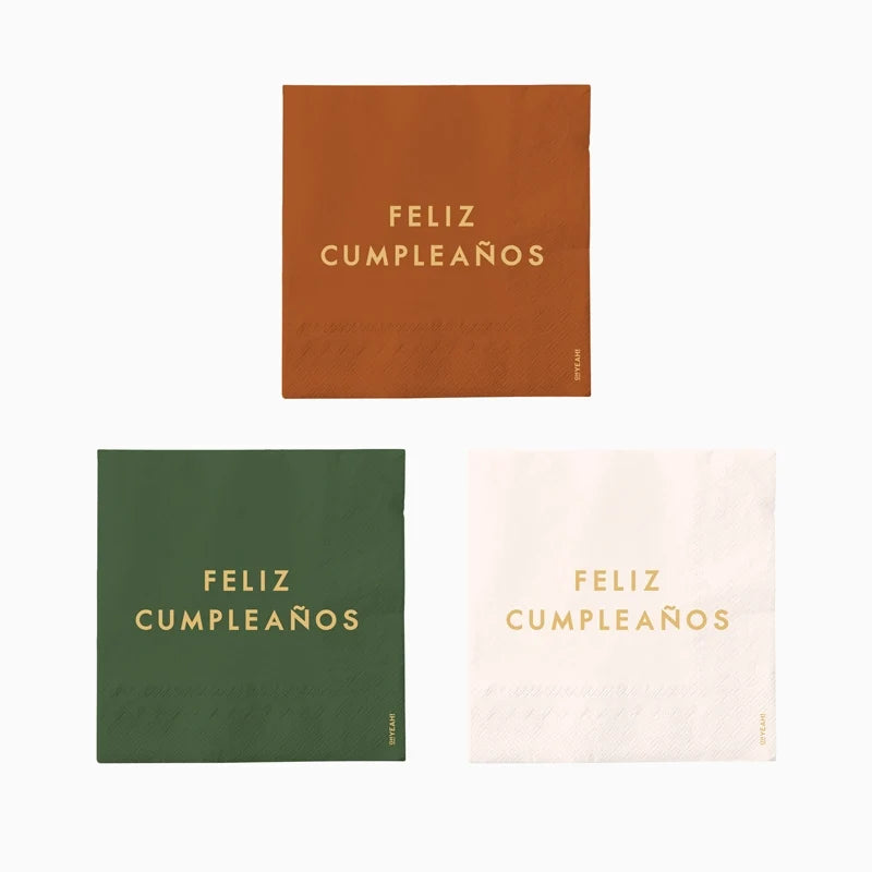 Servilletas de Papel Feliz Cumpleaños en 3 Colores