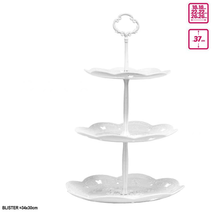 Expositor Plástico Blanco Redondo 3 Pisos | Bandejas 26+22+18cm H37cm