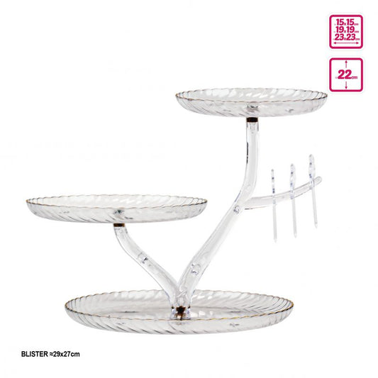 Expositor Plástico 3 Bandejas Redondas Asimétrico | 23+19+15cm H22cm