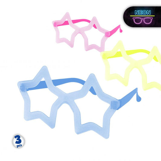 Gafas Fluorescentes Sin Lentes Estrella Pack 3 uds
