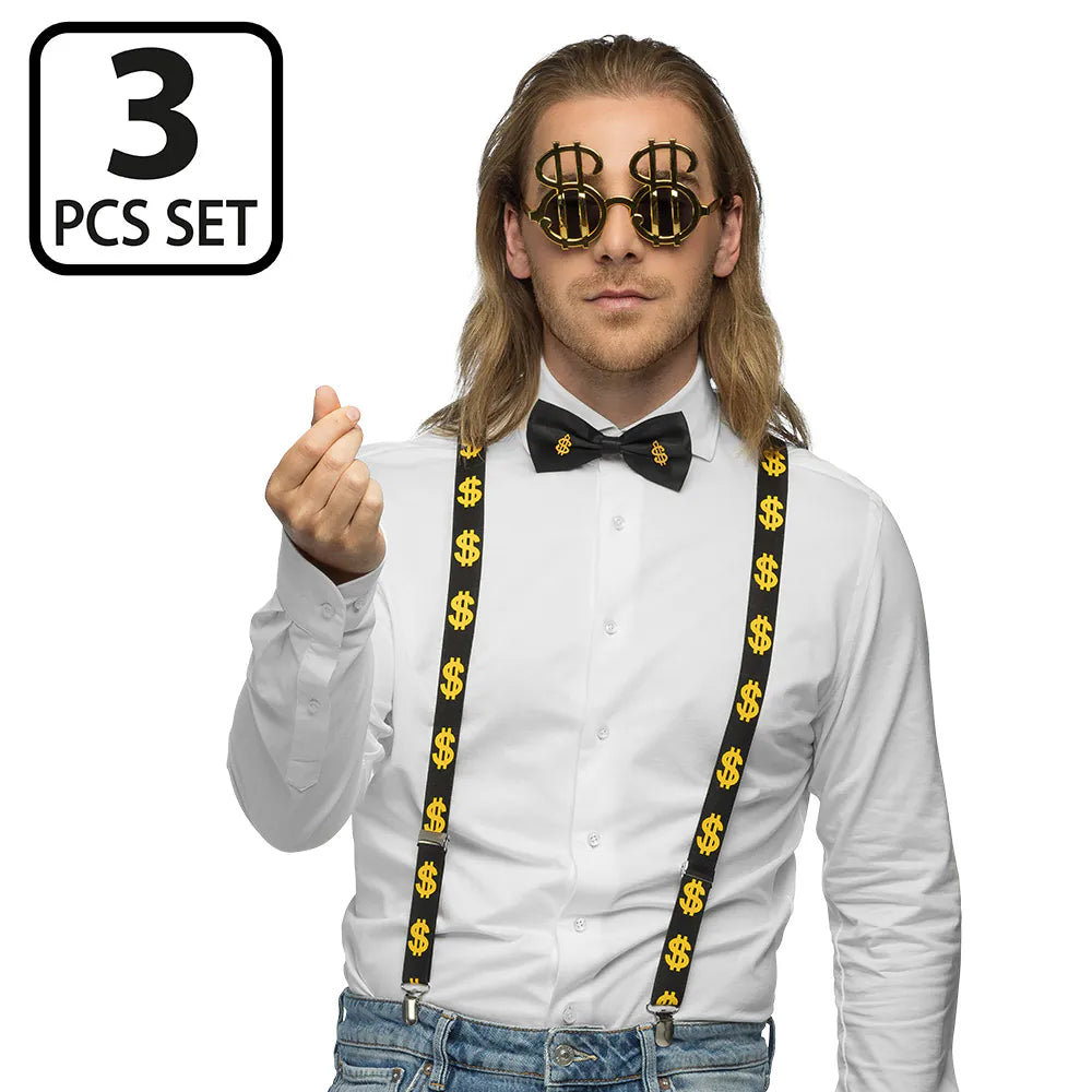 Set Dólar Gafas, Pajarita y Tirantes