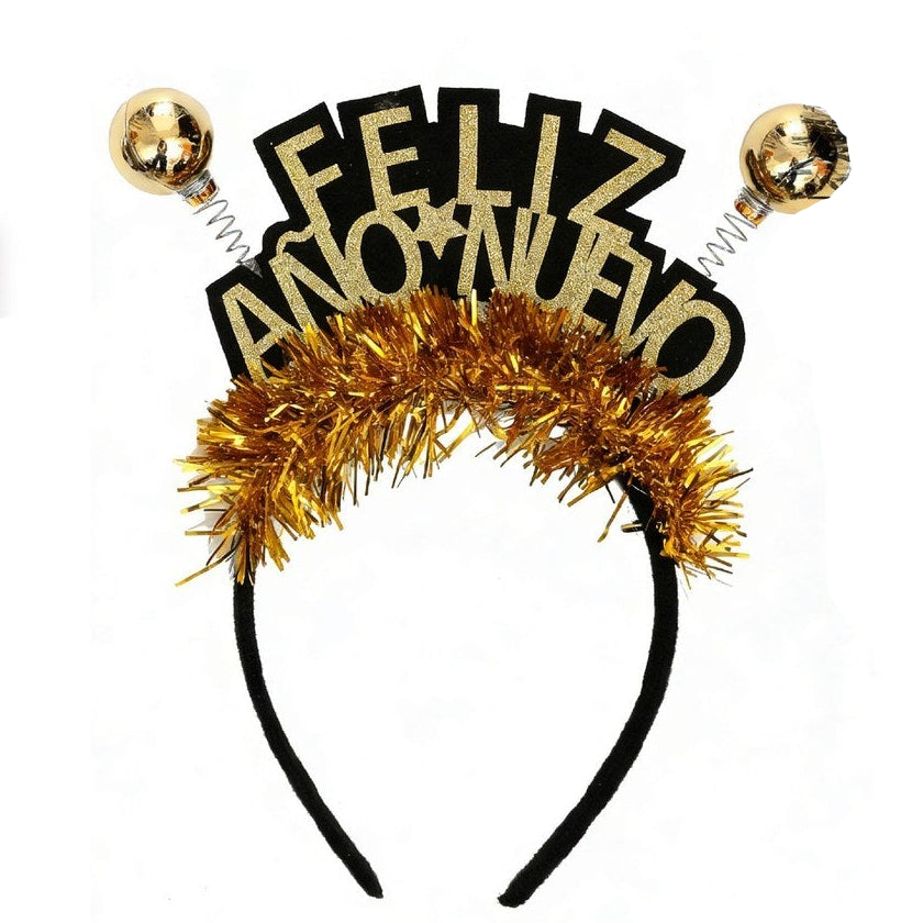 Diadema Feliz Año Nuevo con Espumillón y Bolas 22 x 19 cm