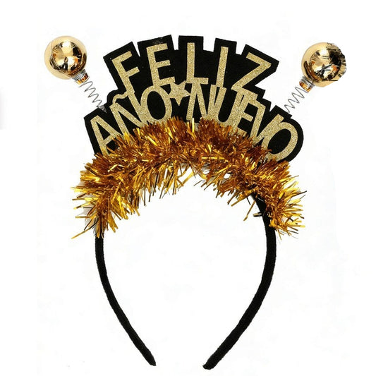 Diadema Feliz Año Nuevo con Espumillón y Bolas 22 x 19 cm
