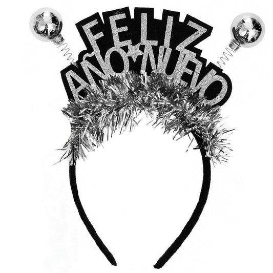 Diadema Feliz Año Nuevo con Espumillón y Bolas 22 x 19 cm