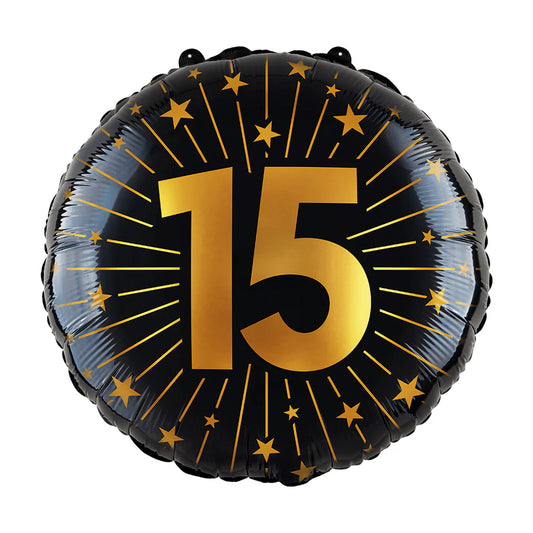 Globo Foil Número Negro y Dorado 46 cm – 15, 18, 50, 60, 65, 70, 75, 80, 85, 90, 95, 100 Años