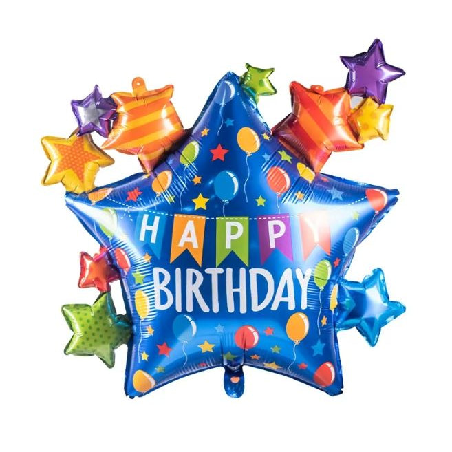 Globo Foil Cinco Estrellas Happy Birthday 85 x 87 cm