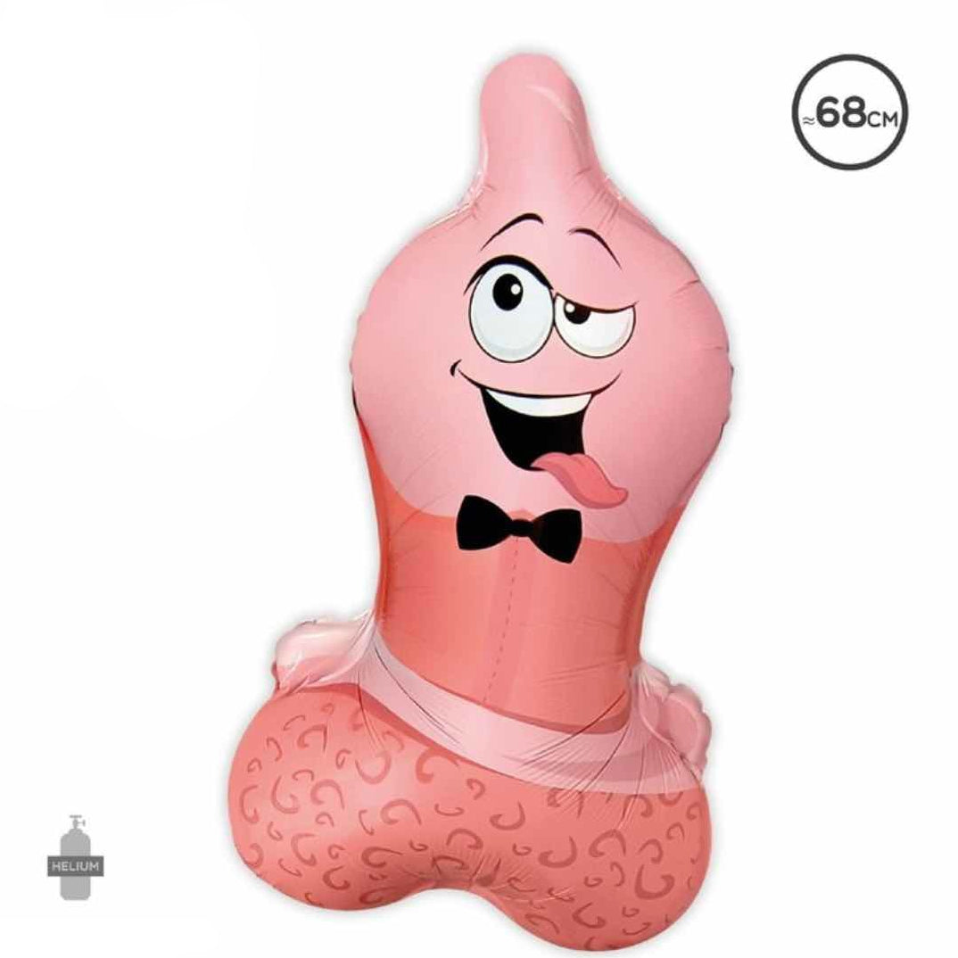 Globo Foil Pene con Pajarita y Preservativo 68 cm - Despedida Soltero