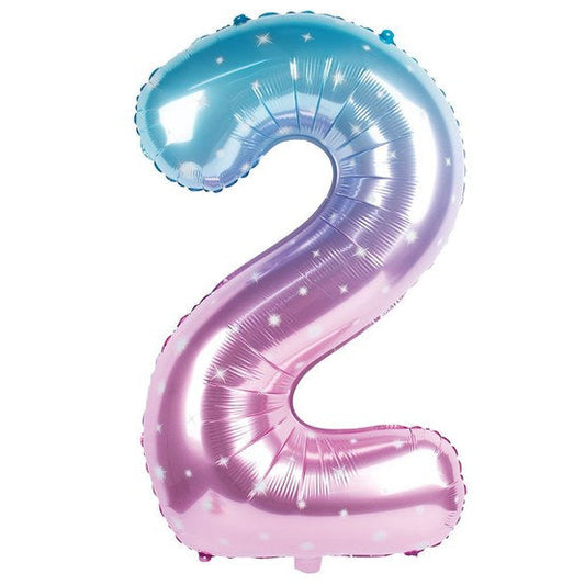 Globo Foil Número Gigante Galaxia Rosa y Azul 100 cm (40")
