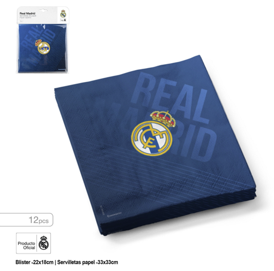Servilletas de Real Madrid azul de 16,5 x 16,5 cm - 12 unidades