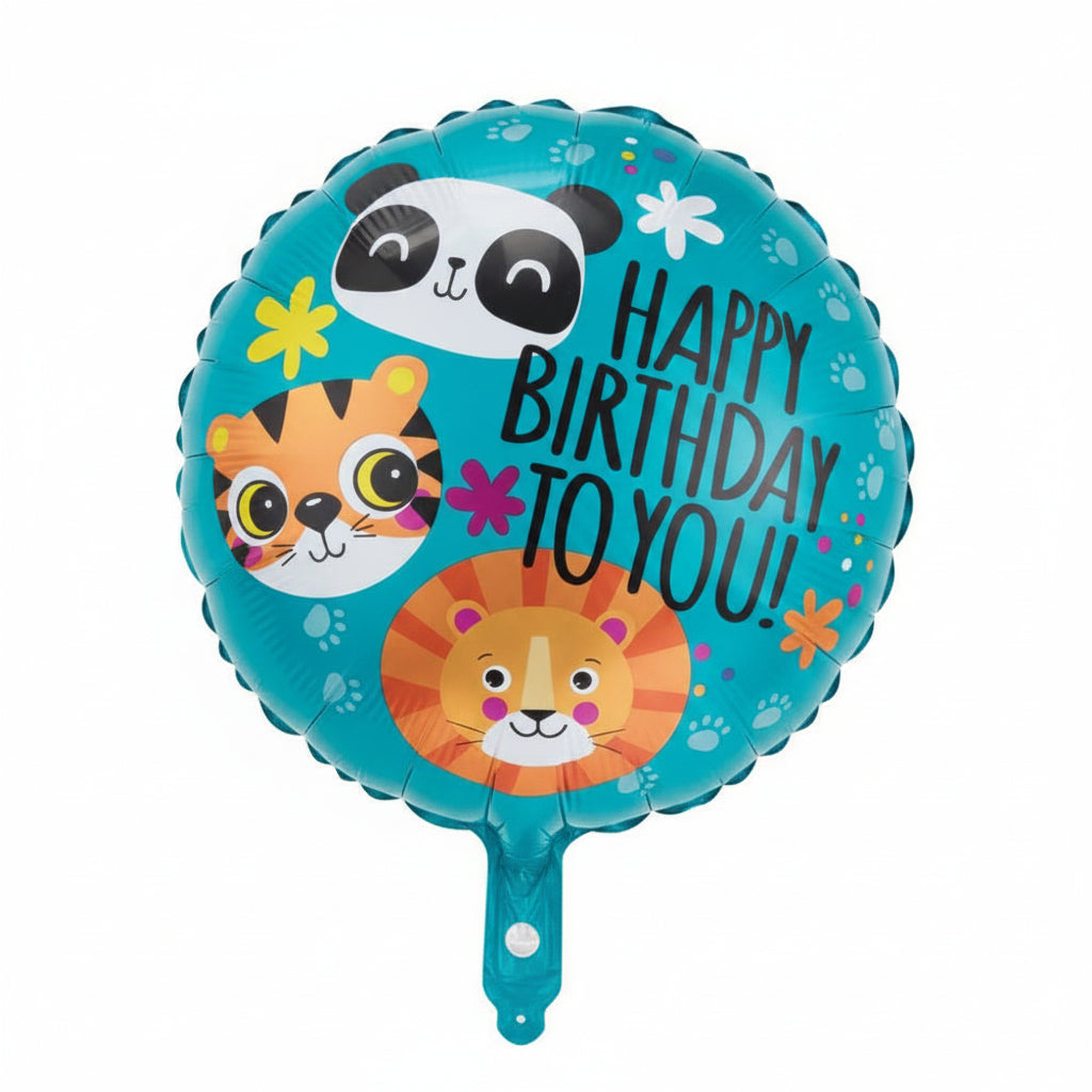 Globo Foil Redondo Animales Happy Birthday 45 cm
