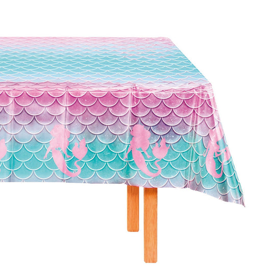 Mantel Foil Escamas de Sirena Rosa y Turquesa 137x274 cm