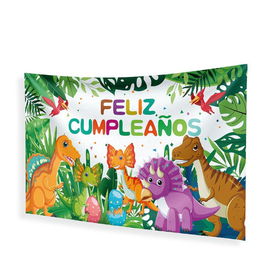 Pancarta Tela Feliz Cumpleaños Dinosaurios 120x68 cm