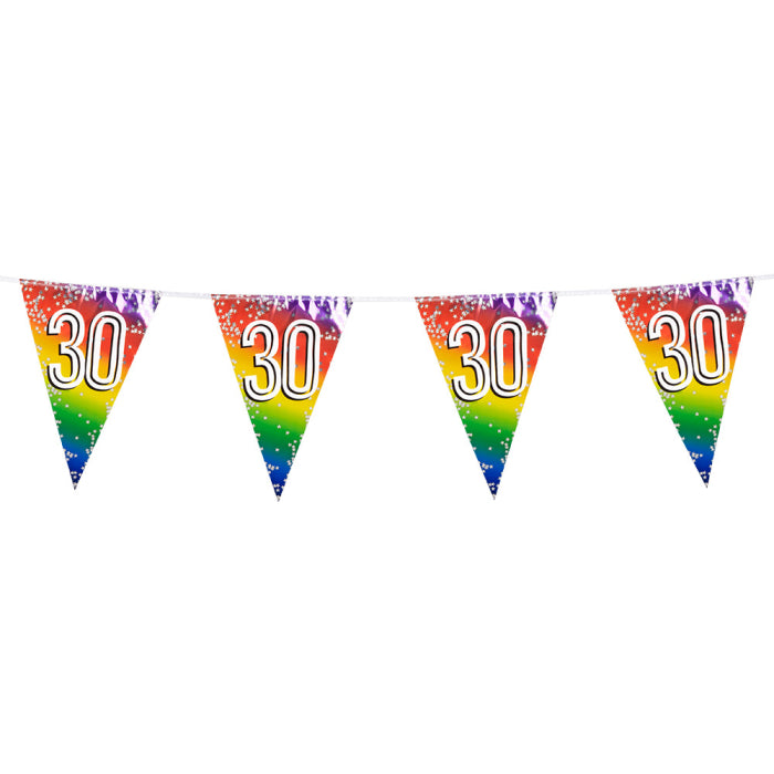 Guirnalda Foil Bunting Rainbow Cumpleaños 30, 40, 50, 60, 70, 80, 90 Años | 30 x 20 cm ,6 m