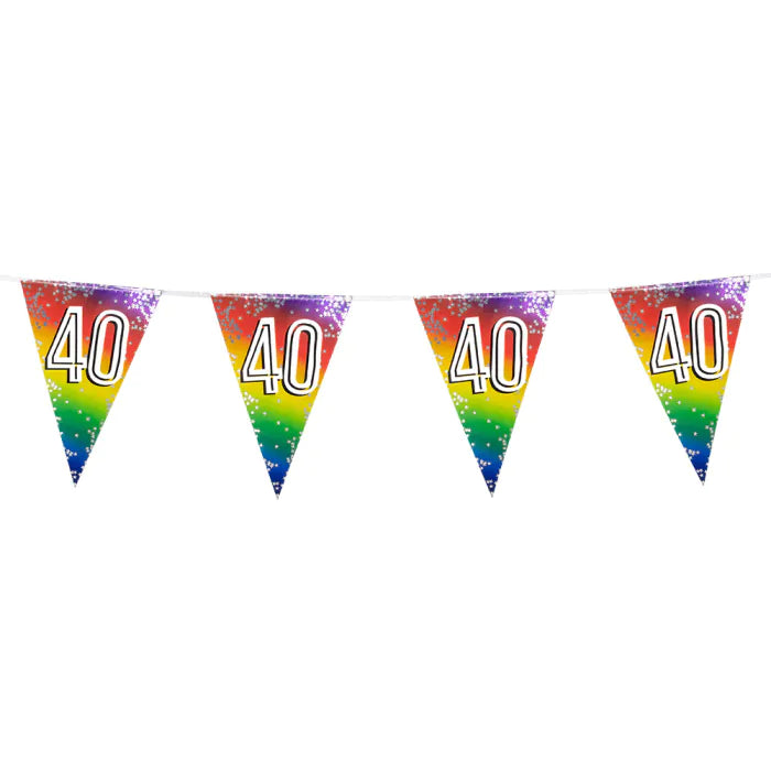 Guirnalda Foil Bunting Rainbow Cumpleaños 30, 40, 50, 60, 70, 80, 90 Años | 30 x 20 cm ,6 m