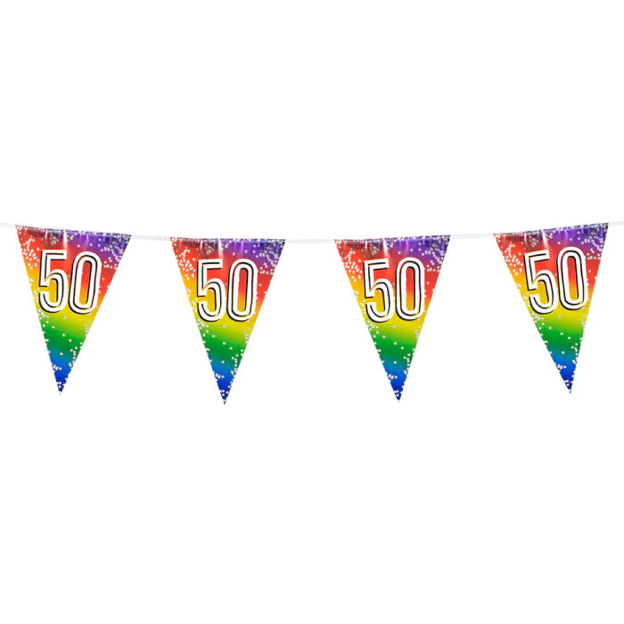 Guirnalda Foil Bunting Rainbow Cumpleaños 30, 40, 50, 60, 70, 80, 90 Años | 30 x 20 cm ,6 m