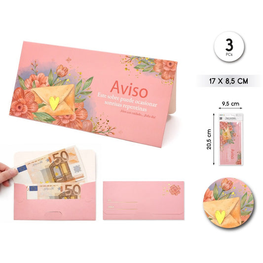 Sobres Aviso Sonrisas 17×8,5 cm - Pack de 3