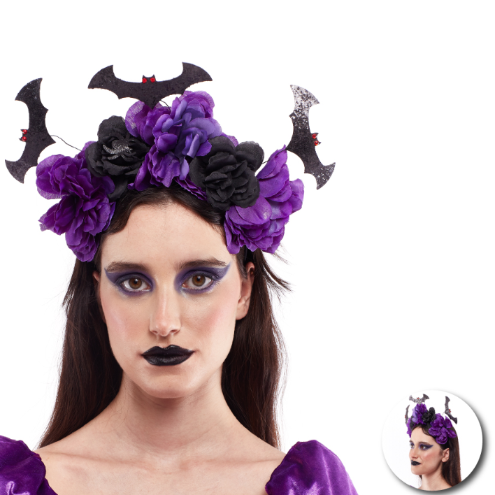 Diadema Catrina con Murciélago Halloween